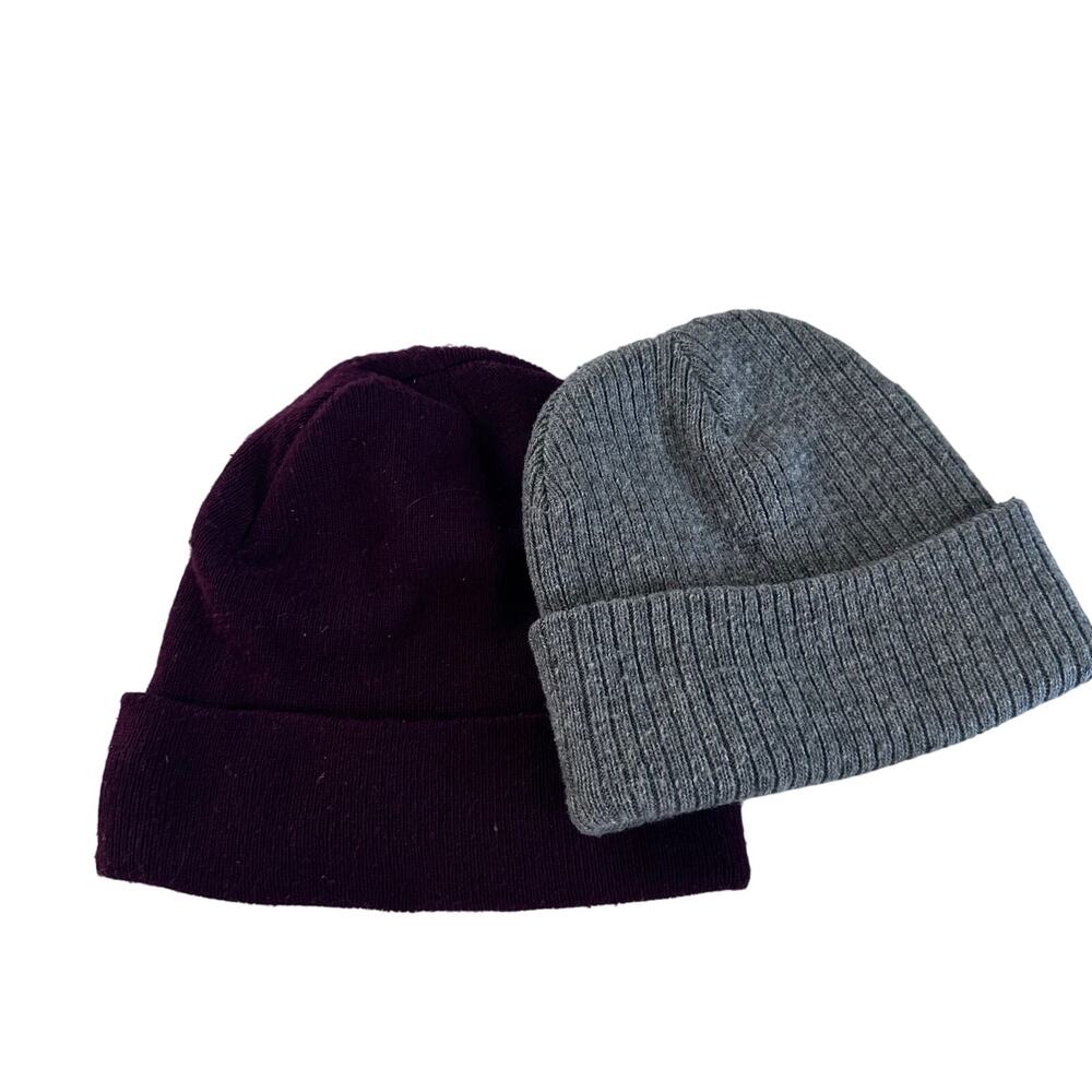 Wild Fable Beanie Bundle - Ribbed & Cuffed - Grey & Maroon